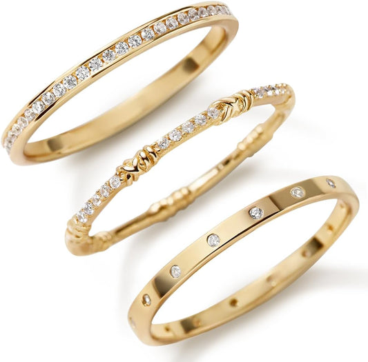 Gold Rings - Set of 3 - Comfort Fit - Sizes 5 to 10