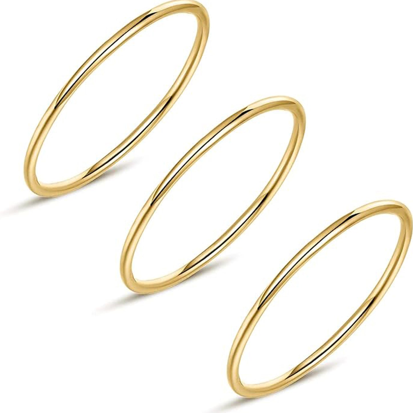 14K Gold Filled Band Rings - Set of 3 - Slim Rings for Women and Girls - Comfort Fit - Sizes 5 to 10