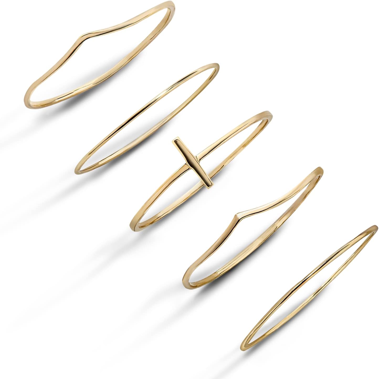 14K Gold Filled Thin Band Rings Set - 5 Pieces - Comfort Fit - Sizes 5 to 10